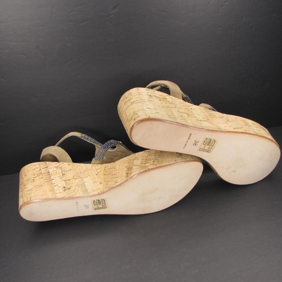 Anthropologie Beaded Cork Platform Wedge Thong Sandals 38 - Picture 6 of 8